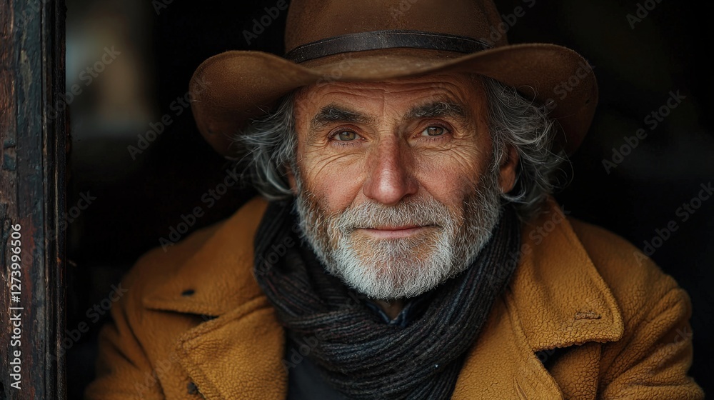 Wisdom of Age: Close-Up of a Charming Senior Man in Rustic Setting Wisdom of Age: Close-Up of a Charming Senior Man in Rustic Setting