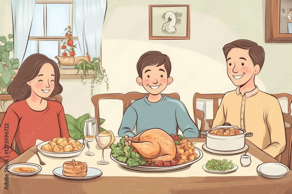 Happy Family Enjoying A Delicious Thanksgiving Dinner Happy Family Enjoying A Delicious Thanksgiving Dinner