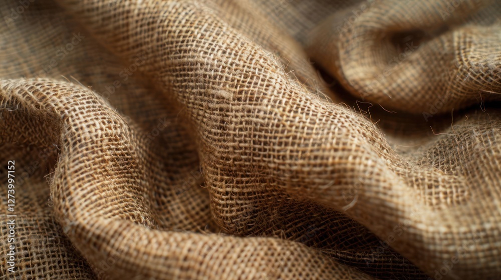 Close-up of textured burlap fabric showcasing its woven pattern and natural fibers. Close-up of textured burlap fabric showcasing its woven pattern and natural fibers.