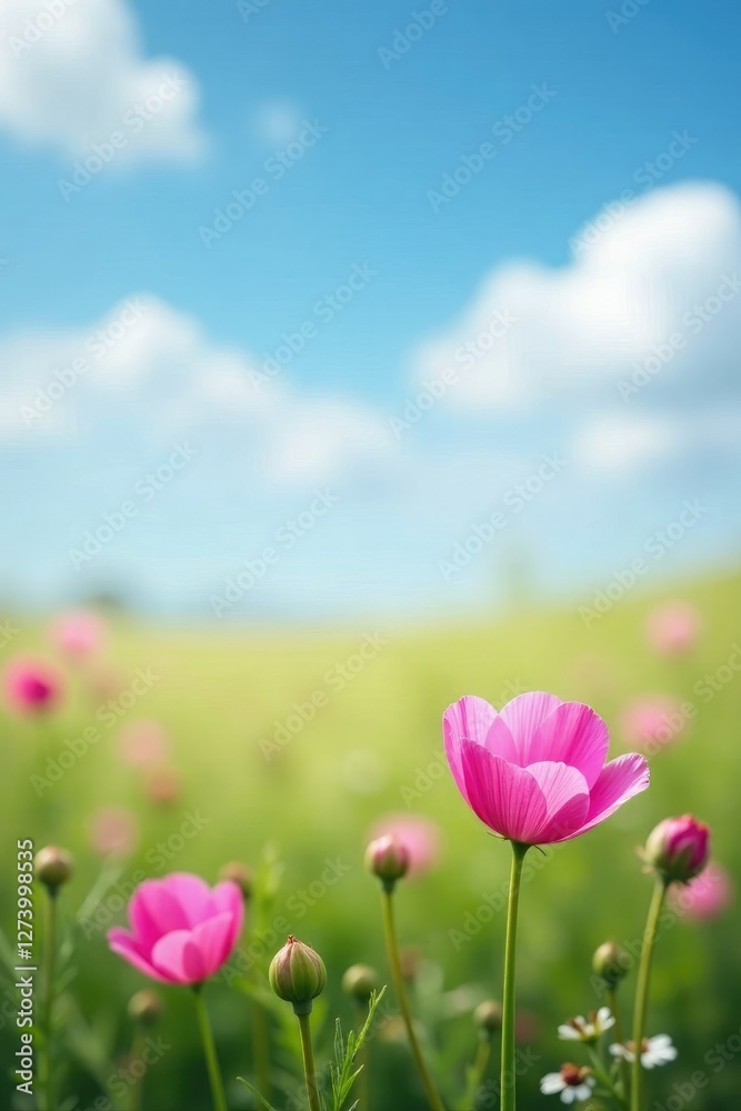 delicate pink meadow pea blooms against a blue sky, meadow, landscape delicate pink meadow pea blooms against a blue sky, meadow, landscape