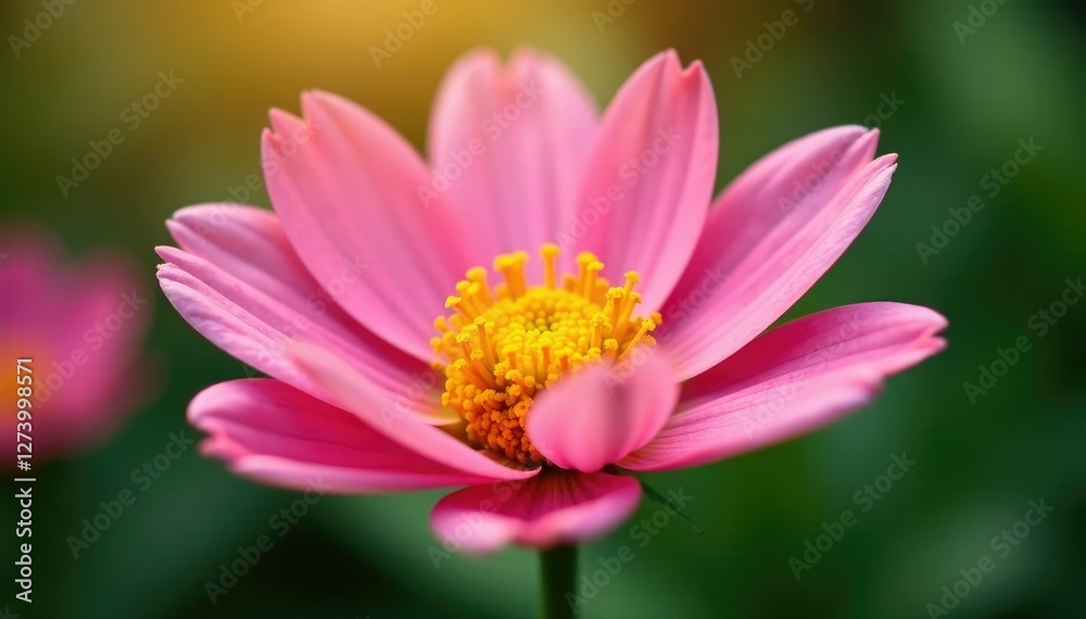Delicate pink petals unfolding on a yellow flower stem, colorful, bloom, petal Delicate pink petals unfolding on a yellow flower stem, colorful, bloom, petal