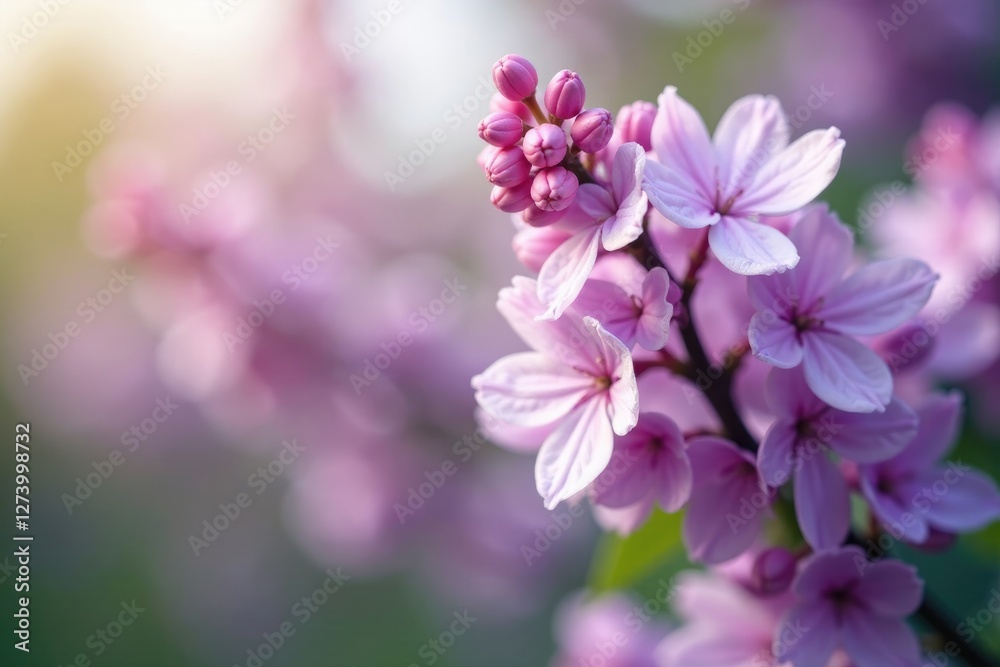 Delicate purple blooms dance in gentle spring breeze, blossoms, lilac flowers Delicate purple blooms dance in gentle spring breeze, blossoms, lilac flowers