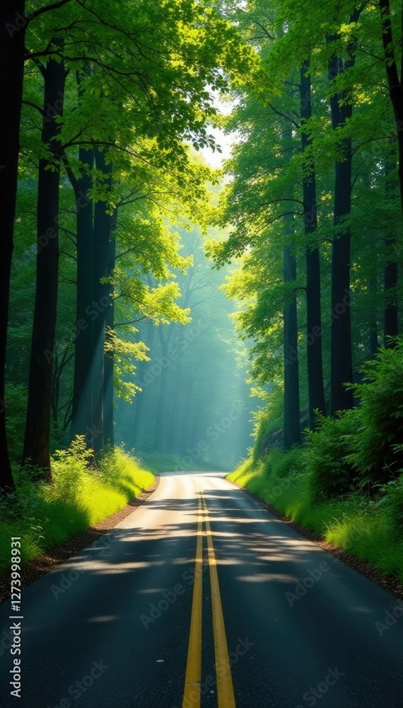 Dense foliage obstructs sunlight as trees form a tunnel on the winding road, trees, wilderness
