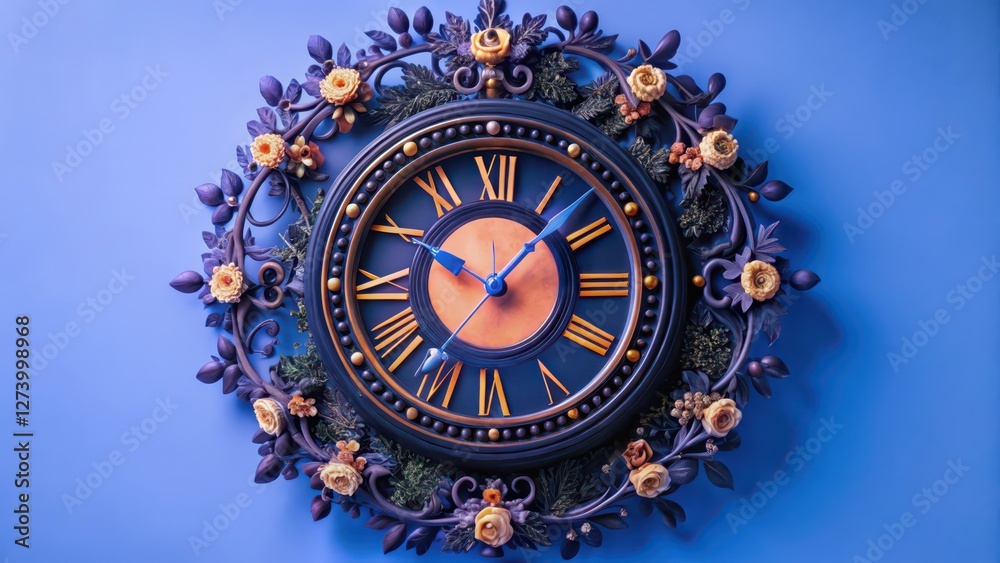 Obraz premium Ornate Clock on Blue Background