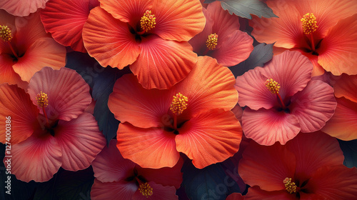 Wallpaper Mural Floral wallpaper with vibrant tropical hibiscus flowers in shades of red and orange Torontodigital.ca