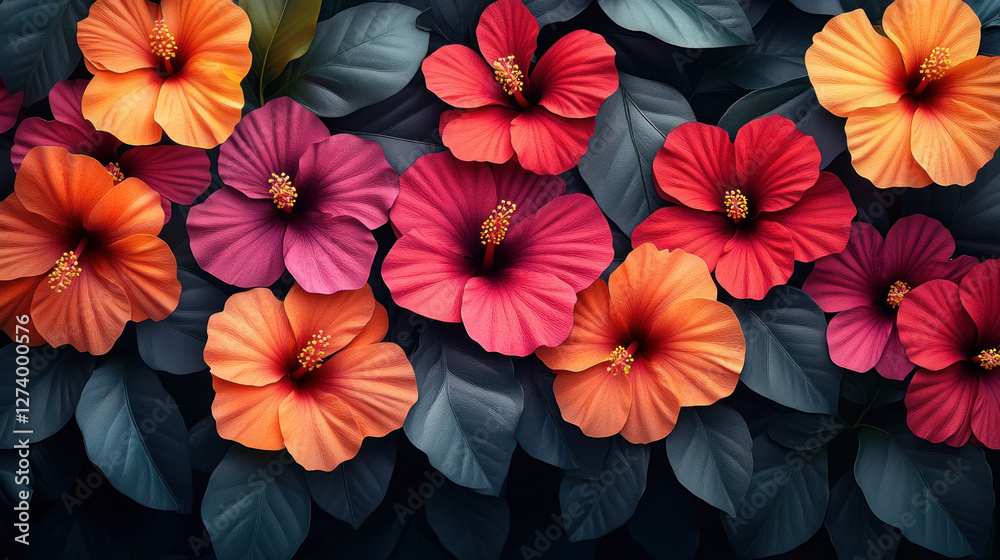 custom made wallpaper toronto digitalFloral wallpaper with vibrant tropical hibiscus flowers in shades of red and orange