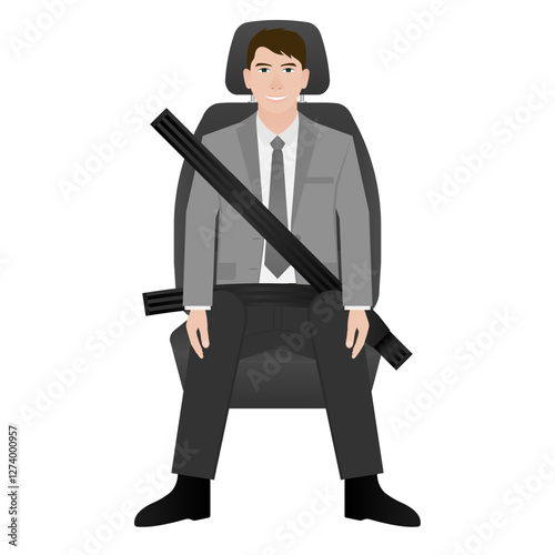 Man Fasten Seat Belt while Sitting in a Car. Safety First and Drive Safety Concept. 