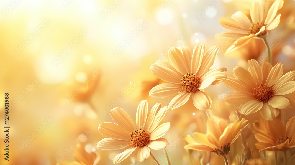 Fototapeta premium Radiant daisies in golden light bring a sense of warmth and joy to a bright sunny day