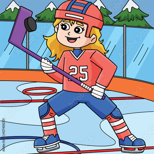 Ice Hockey Girl Player Catching the Puck Colored 