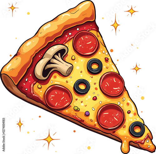 A Delicious Cartoon Pizza Slice with Melted Cheese
