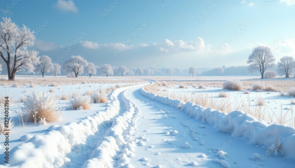 Snow-covered field with melting snow banks in the background, spring, field, land Snow-covered field with melting snow banks in the background, spring, field, land