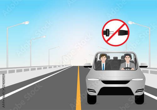 Man Driving a Car without Wearing Seat belt. Man Breaking Traffic Rules. Safety First and Drive Safety Concept. 