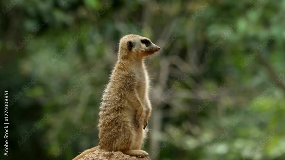 4K Close-Up of Alert Meerkat Suricata Suricatta in Natural Habitat 4K Close-Up of Alert Meerkat Suricata Suricatta in Natural Habitat