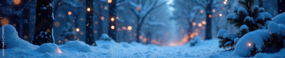 Obraz premium Winter wonderland scene with twinkling stars and bokeh lights, winter, frosty, icy