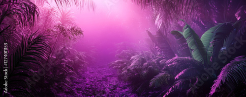 Mysterious Neon Jungle with Lush Tropical Foliage photo