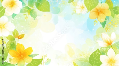 Delicate floral border, soft pastel colors, nature background, decorative design, for invitations or prints