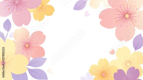 Delicate spring blossoms frame, soft pastel colors photo