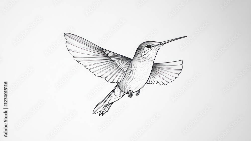 Obraz premium Elegant hummingbird in flight, graphic illustration, nature design, art print