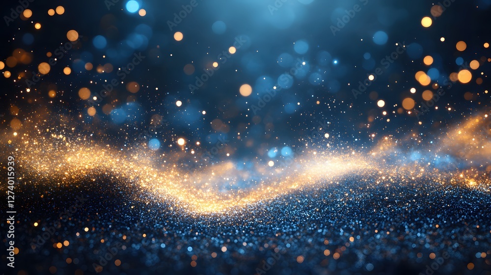 Obraz premium Abstract Sparkle and Light in Blue and Gold Glittering Background for Festive Celebrations