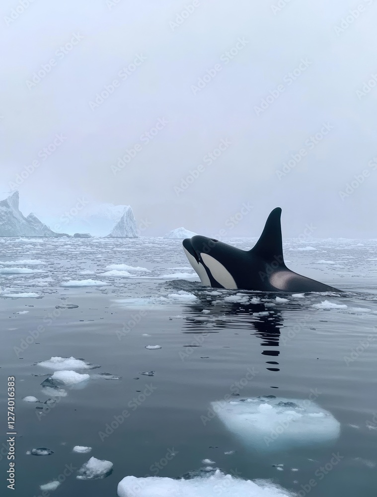 Fototapeta premium Whale sharks swimming in an ocean full of ice