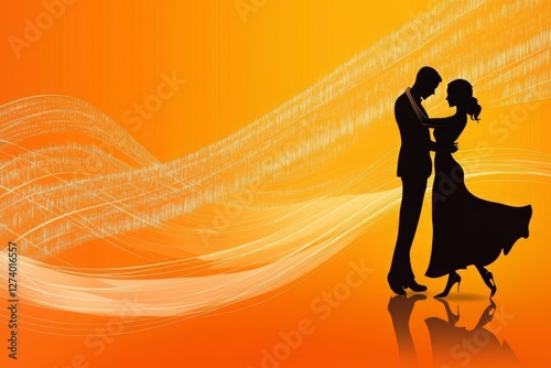 Silhouette Dance, Orange Background, Romance, Love, Couple, Ballroom, Tango, Waltz, Passion, Elegant