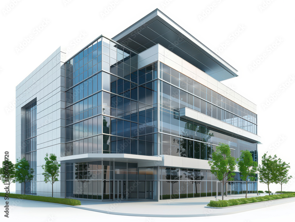 Fototapeta premium Modern corporate building with glass facade and greenery