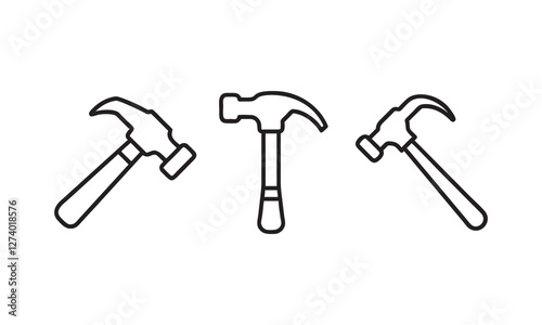 Simple Black Line Art Illustration of Three Hammers, icons, logos, vector illustration