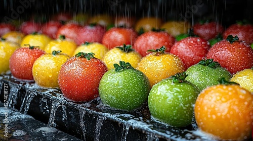 Vibrant Tomatoes Under a Refreshing Shower
