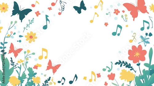 Spring floral music border, decorative design, perfect for backgrounds