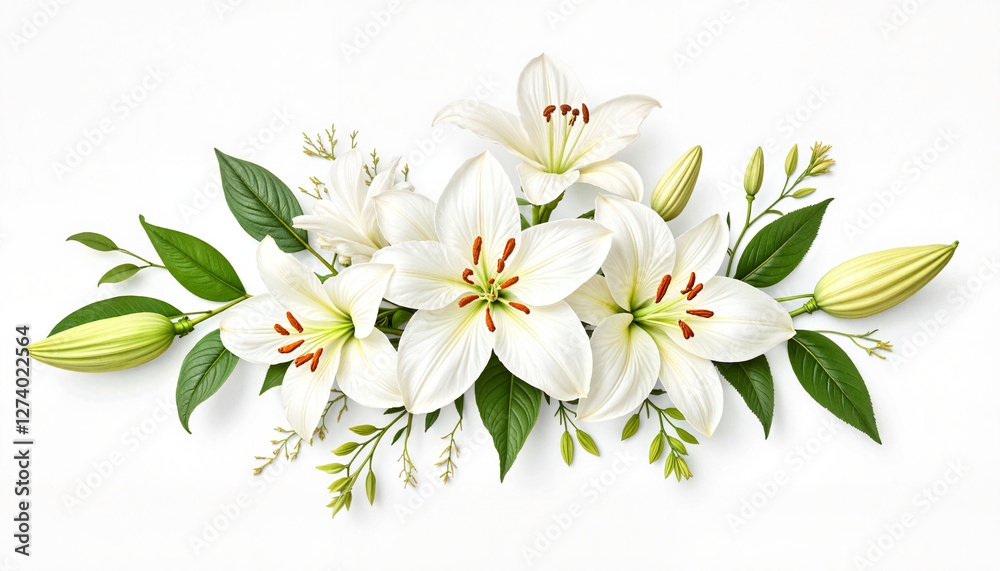 Fototapeta premium Elegant lily arrangement design, floral beauty on white background