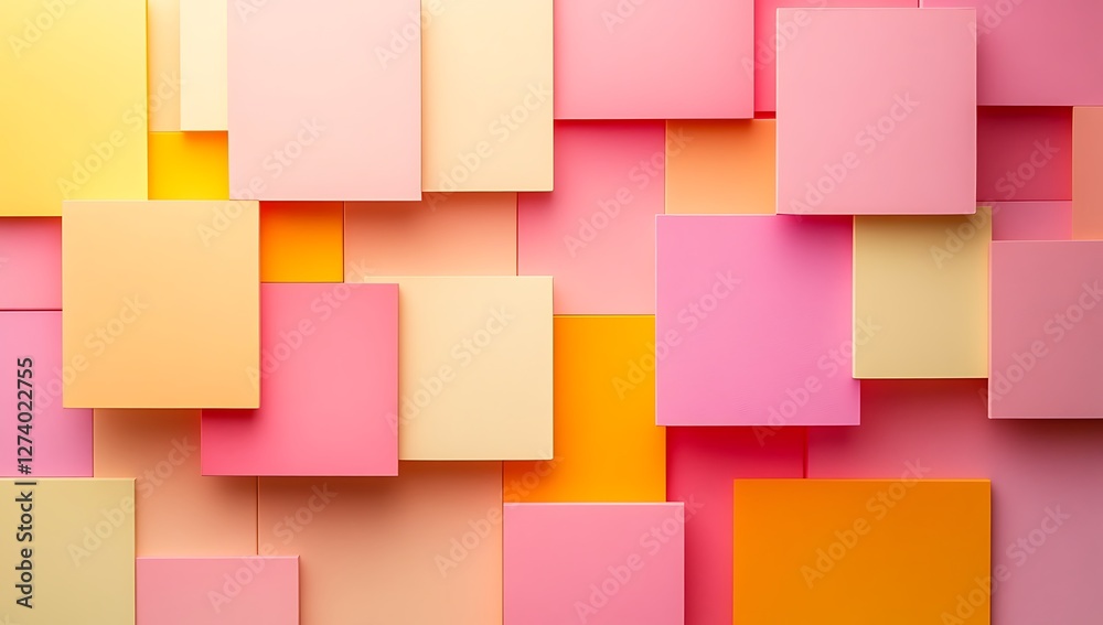 Soft pastel gradient background with pink, yellow, and orange square shapes Soft pastel gradient background with pink, yellow, and orange square shapes