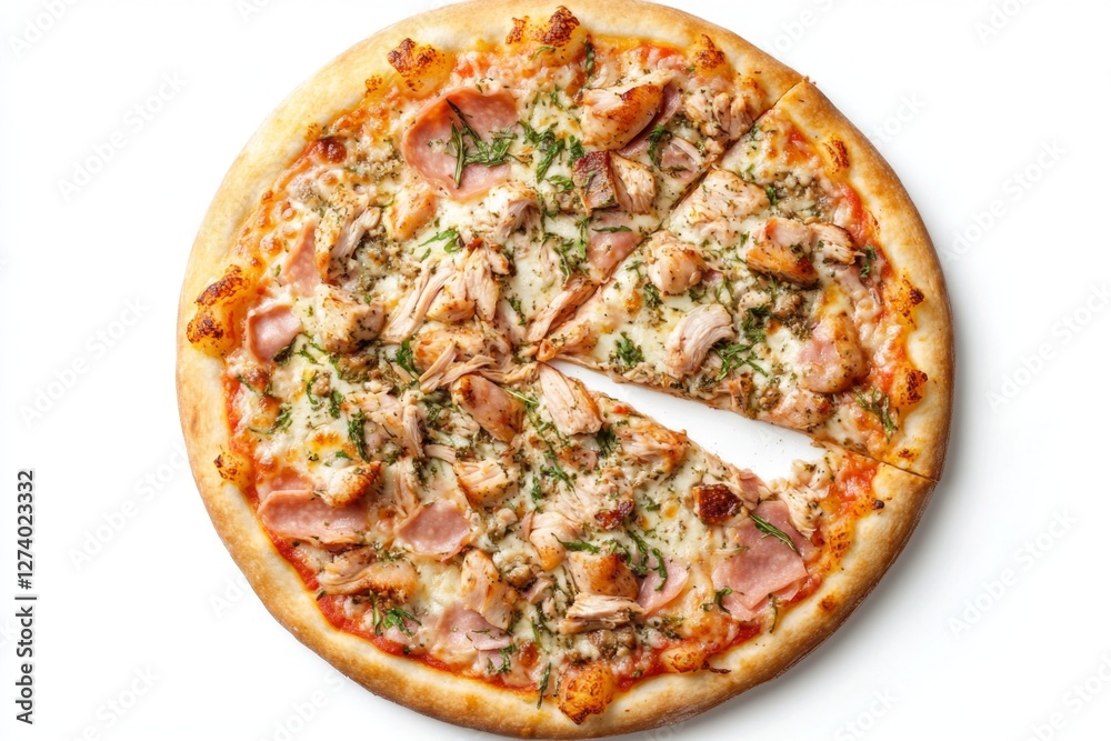 Delicious Chicken & Ham Pizza Slice Studio Shot Delicious Chicken & Ham Pizza Slice Studio Shot