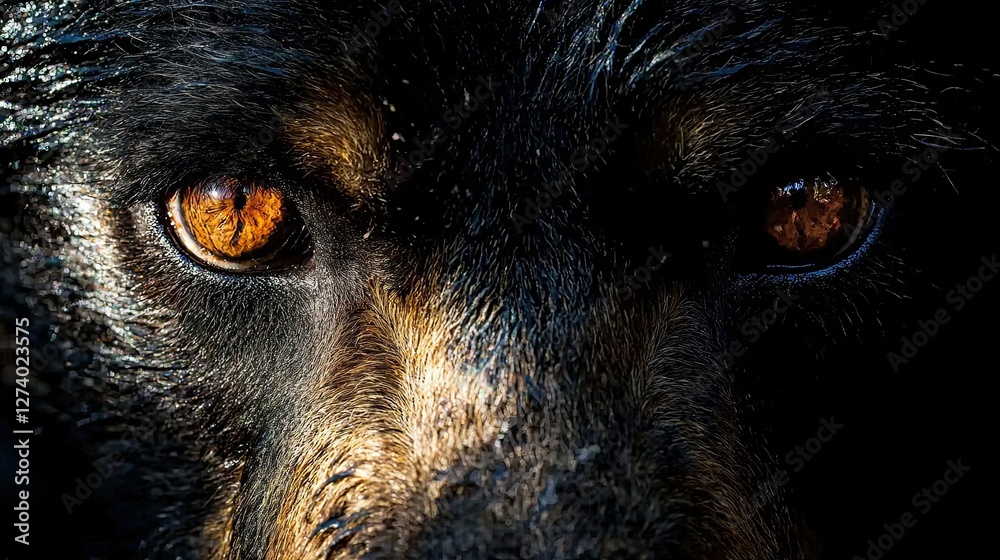 Close-Up of a Black Bear with Intense Amber Eyes Captured in Detail Close-Up of a Black Bear with Intense Amber Eyes Captured in Detail