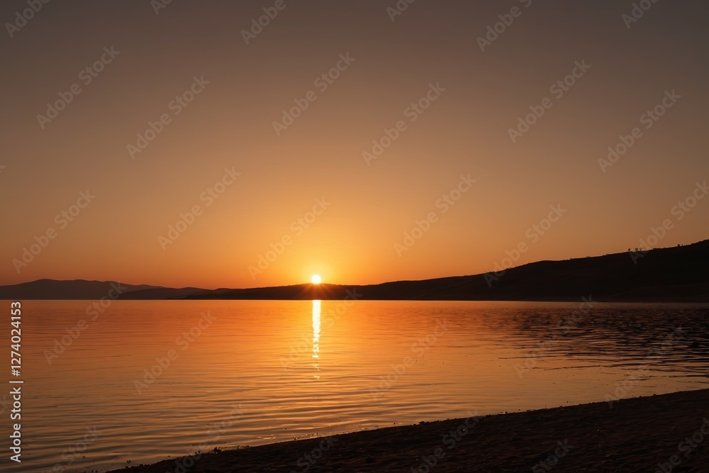 Naklejka premium sunset over the water with a person sitting on a bench