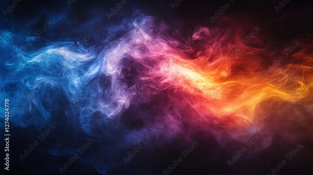 Abstract wallpaper of flowing smoke in vivid rainbow colors against a black void Abstract wallpaper of flowing smoke in vivid rainbow colors against a black void