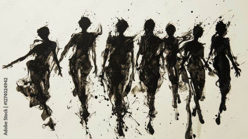Obraz premium Artistic Silhouettes of Diverse Figures in Dynamic Motion and Style
