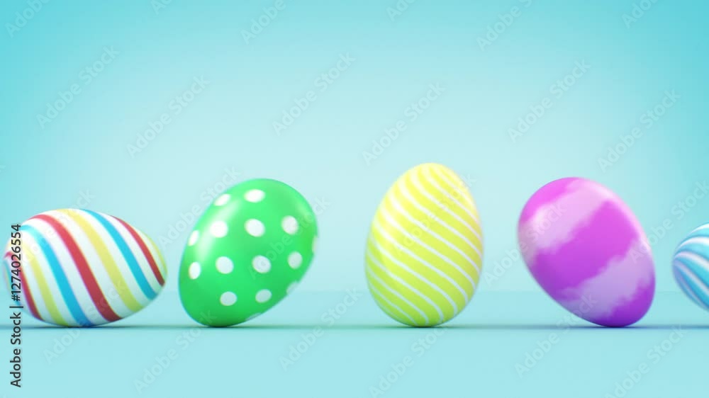 Beautiful Easter Eggs Rolling on Blue Background Seamless Colorful Illustration. Painted Multicolor Eggs Moving Looped 3d Animation. Egg Hunting, Happy Easter New Life Symbol Concept 4k. Beautiful Easter Eggs Rolling on Blue Background Seamless Colorful Illustration. Painted Multicolor Eggs Moving Looped 3d Animation. Egg Hunting, Happy Easter New Life Symbol Concept 4k.