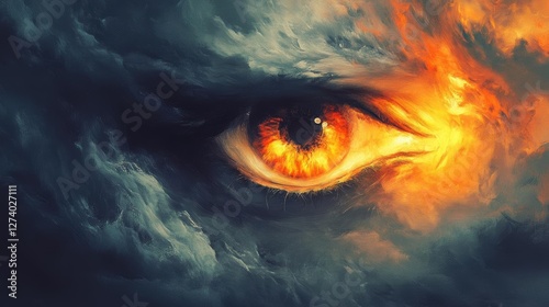 Wallpaper Mural Eye Sees Fire and Storm Clouds Forming with Visionary Art and Fantasy Theme. Torontodigital.ca