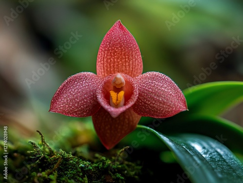 Delicate Jewel, A Close-Up of a Miniature Bulbophyllum Orchid Bloom photo