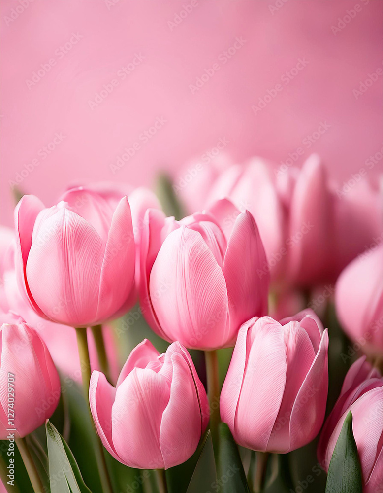 Naklejka premium Różowe kwiaty tulipany tło na życzenia na dzień kobiet