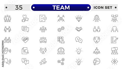 Team Outline icons related to management, administration, supervision, leadership, business, governance. Linear icon collection. Teamwork icon collection.