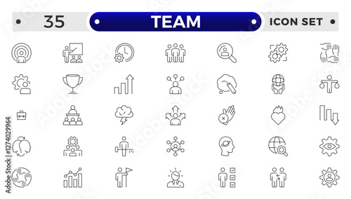 Team Outline icons related to management, administration, supervision, leadership, business, governance. Linear icon collection. Teamwork icon collection.