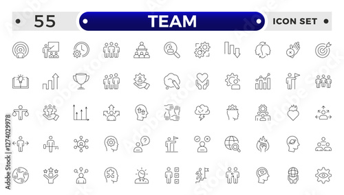 Team Outline icons related to management, administration, supervision, leadership, business, governance. Linear icon collection. Teamwork icon collection.