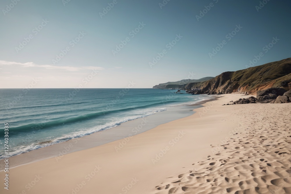 araffes on a sandy beach with a blue ocean and mountains in the background araffes on a sandy beach with a blue ocean and mountains in the background