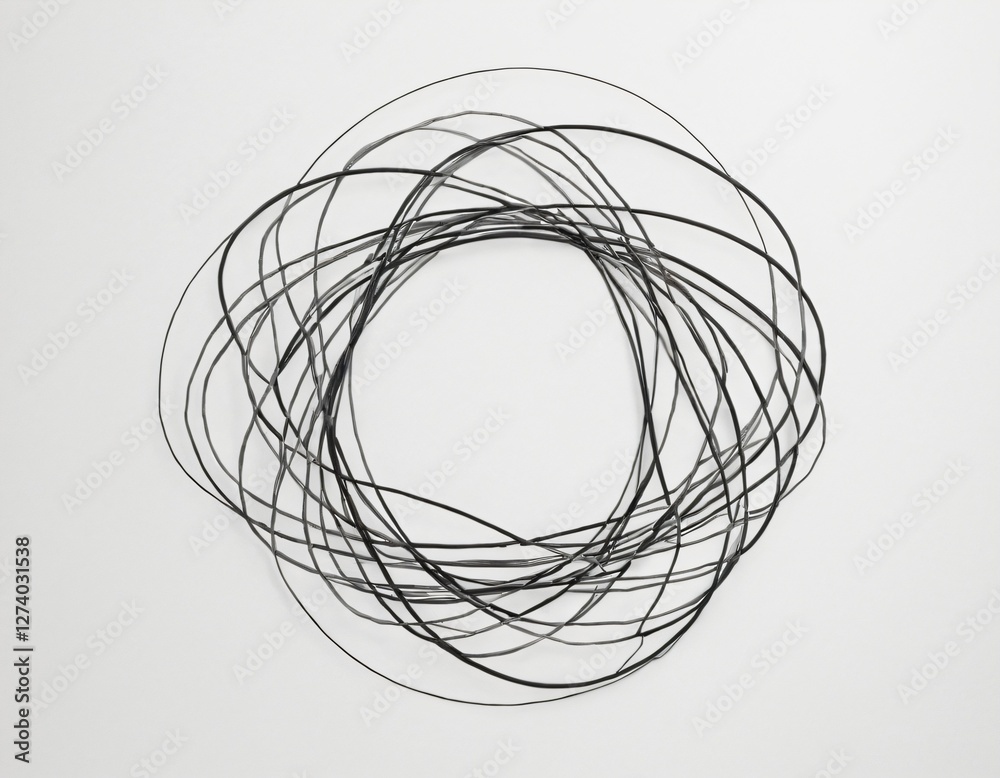 Continuous Line Drawing, Transition from Tangled Mass to Neat Circle, Gently Undulating Line, Minimalist Black and White Design, Abstract Art, Clean Modern Aesthetic, Ai generated image. Continuous Line Drawing, Transition from Tangled Mass to Neat Circle, Gently Undulating Line, Minimalist Black and White Design, Abstract Art, Clean Modern Aesthetic, Ai generated image.