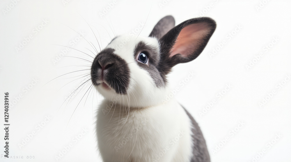 Close-Up Portrait of a Dutch Rabbit Highlighting Its Distinctive Color Pattern with White and Dark Fur Close-Up Portrait of a Dutch Rabbit Highlighting Its Distinctive Color Pattern with White and Dark Fur