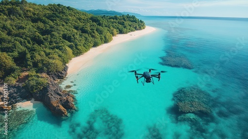 Wallpaper Mural A drone capturing aerial footage over a tropical island Torontodigital.ca