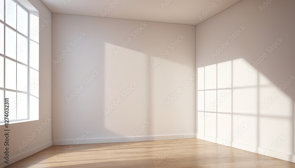 Empty Room with Windows: A bright, empty room bathed in natural light, with a large window casting shadows across the wall, exuding a sense of space and possibility. Empty Room with Windows: A bright, empty room bathed in natural light, with a large window casting shadows across the wall, exuding a sense of space and possibility.