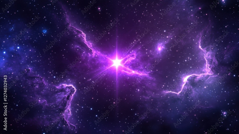 Stunning Cosmic Scene with Purple Nebula and Bright Star in Space Stunning Cosmic Scene with Purple Nebula and Bright Star in Space