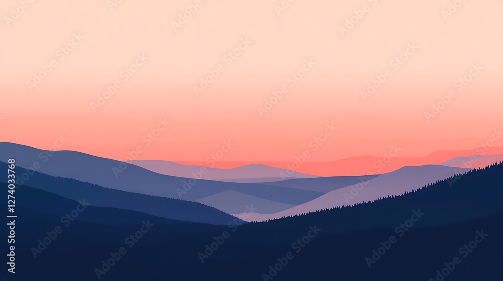 Fototapeta premium Serene Sunset Over Layered Mountainscape